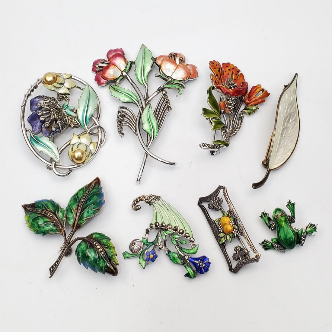 Group Lot of 8 Sterling Silver & Enamel Brooches (1 of 4)