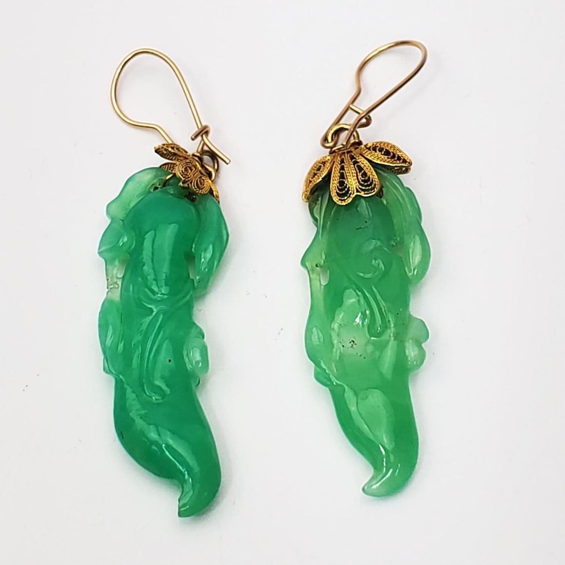 Chinese Pair of 14K Gold & Jade Earrings (1 of 2)
