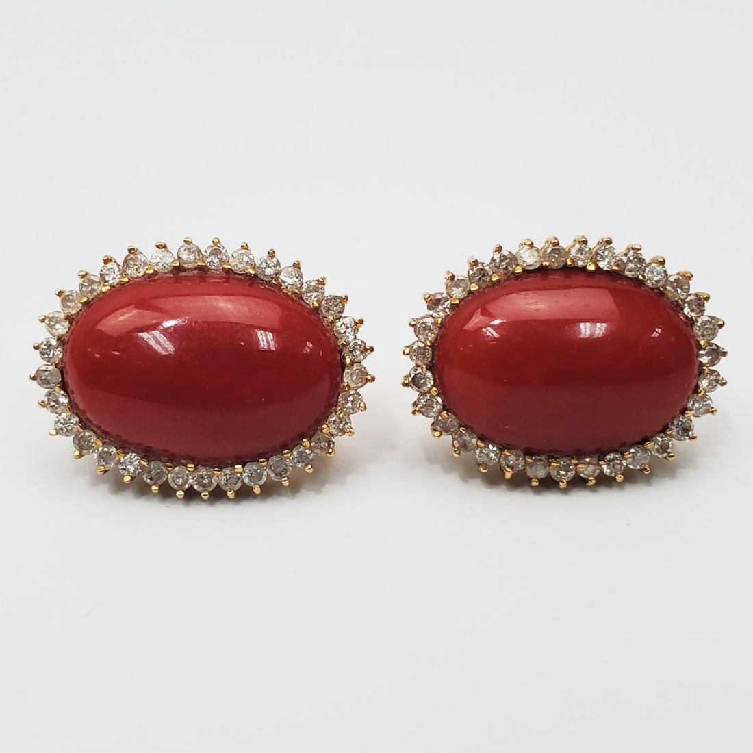 Fine 18K Gold, Diamonds & Large Coral Earrings (1 of 4)