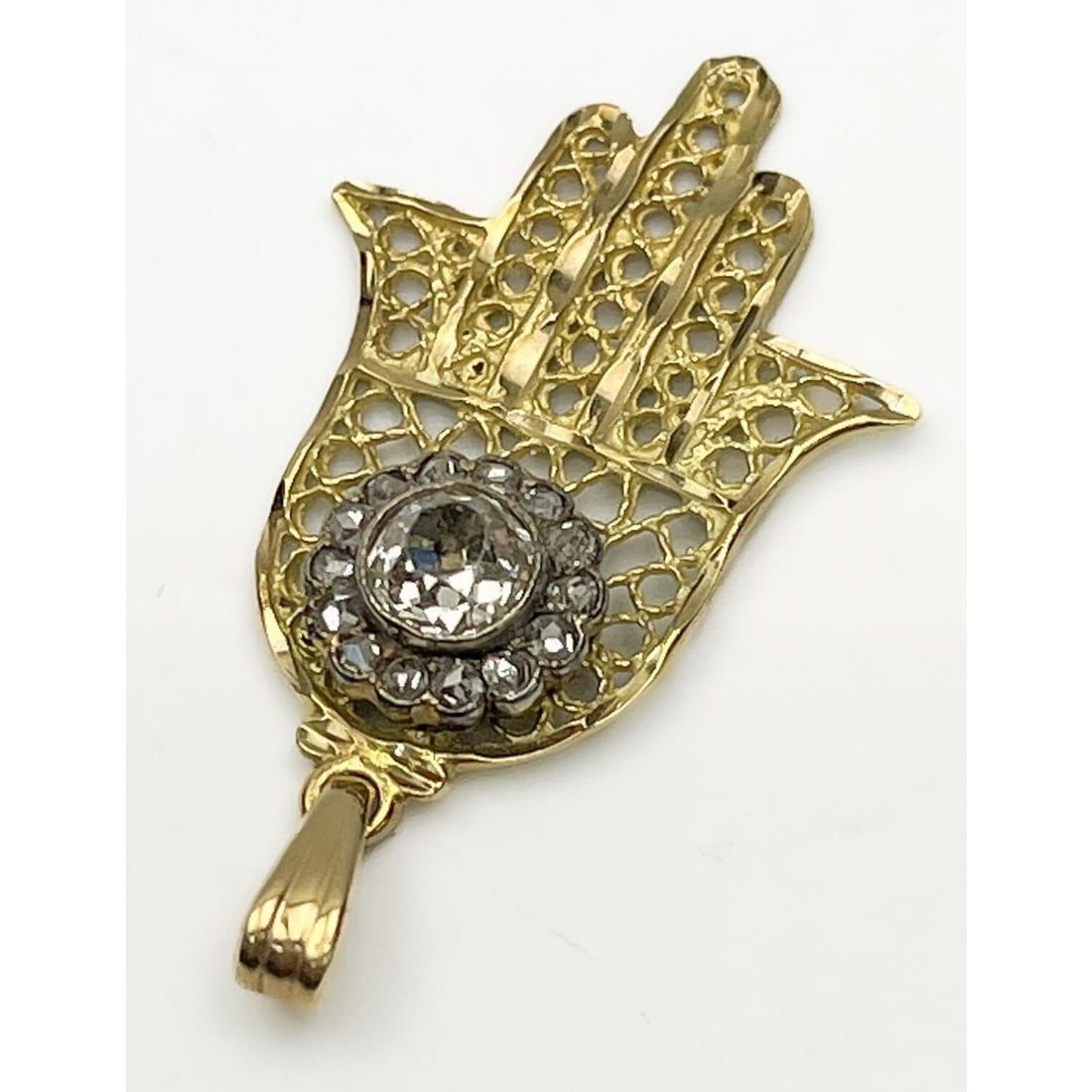 14K Gold & Large Diamond Hamsa Hand Pendant (1 of 3)