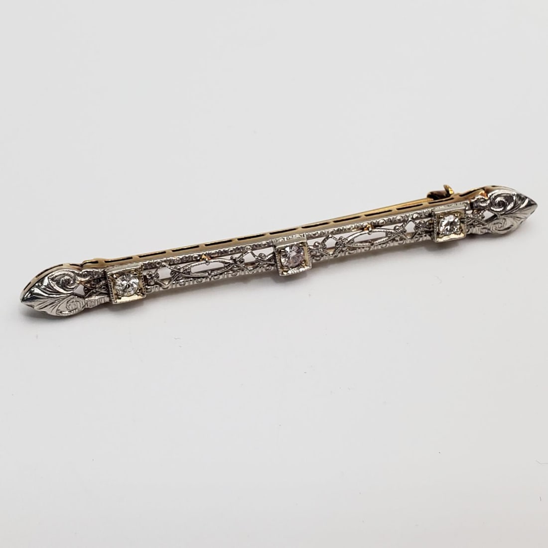 Art Deco 14K Yellow & White Gold Bar Pin (1 of 4)