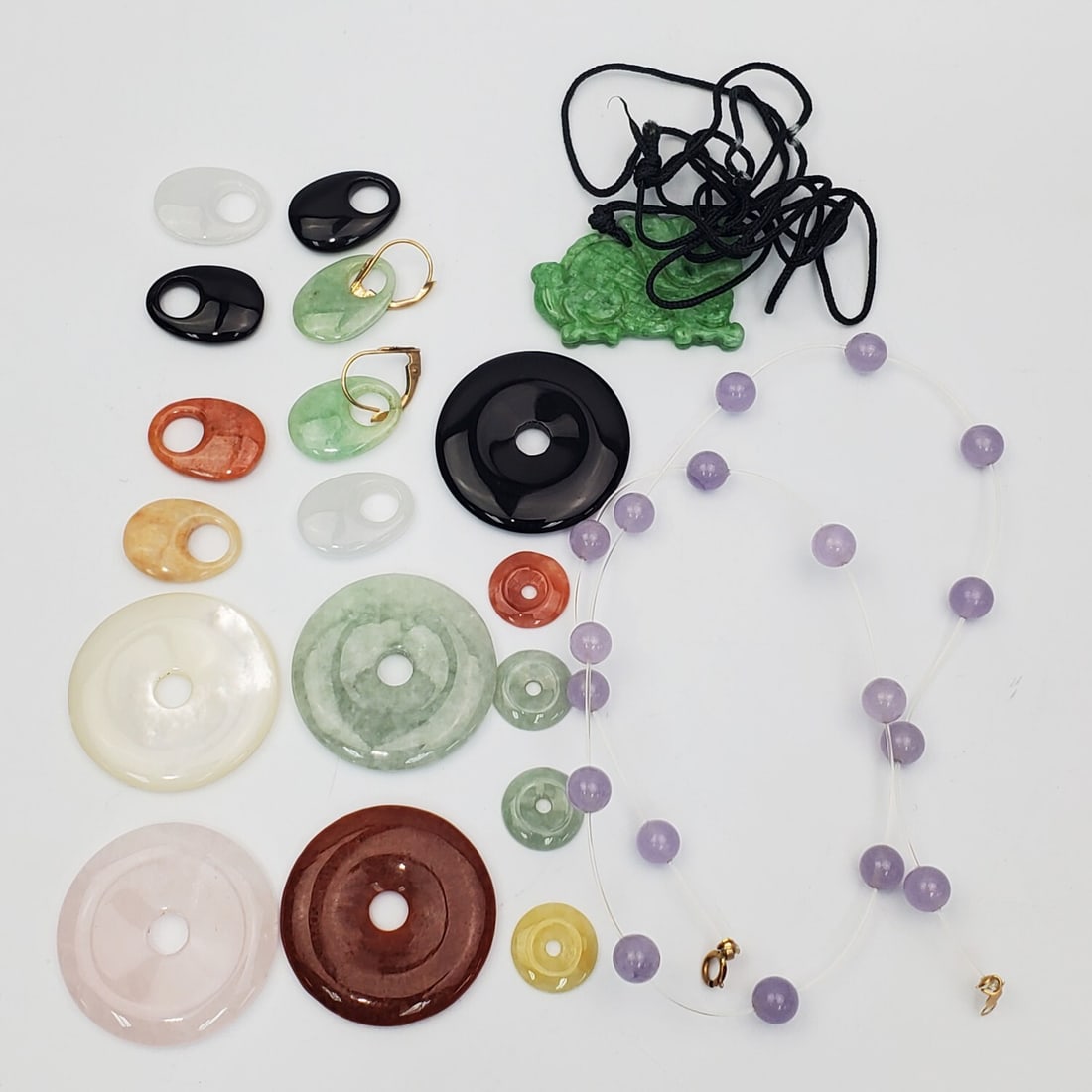 Chinese Pair of 14K Yellow Gold & Jade Earrings (1 of 3)