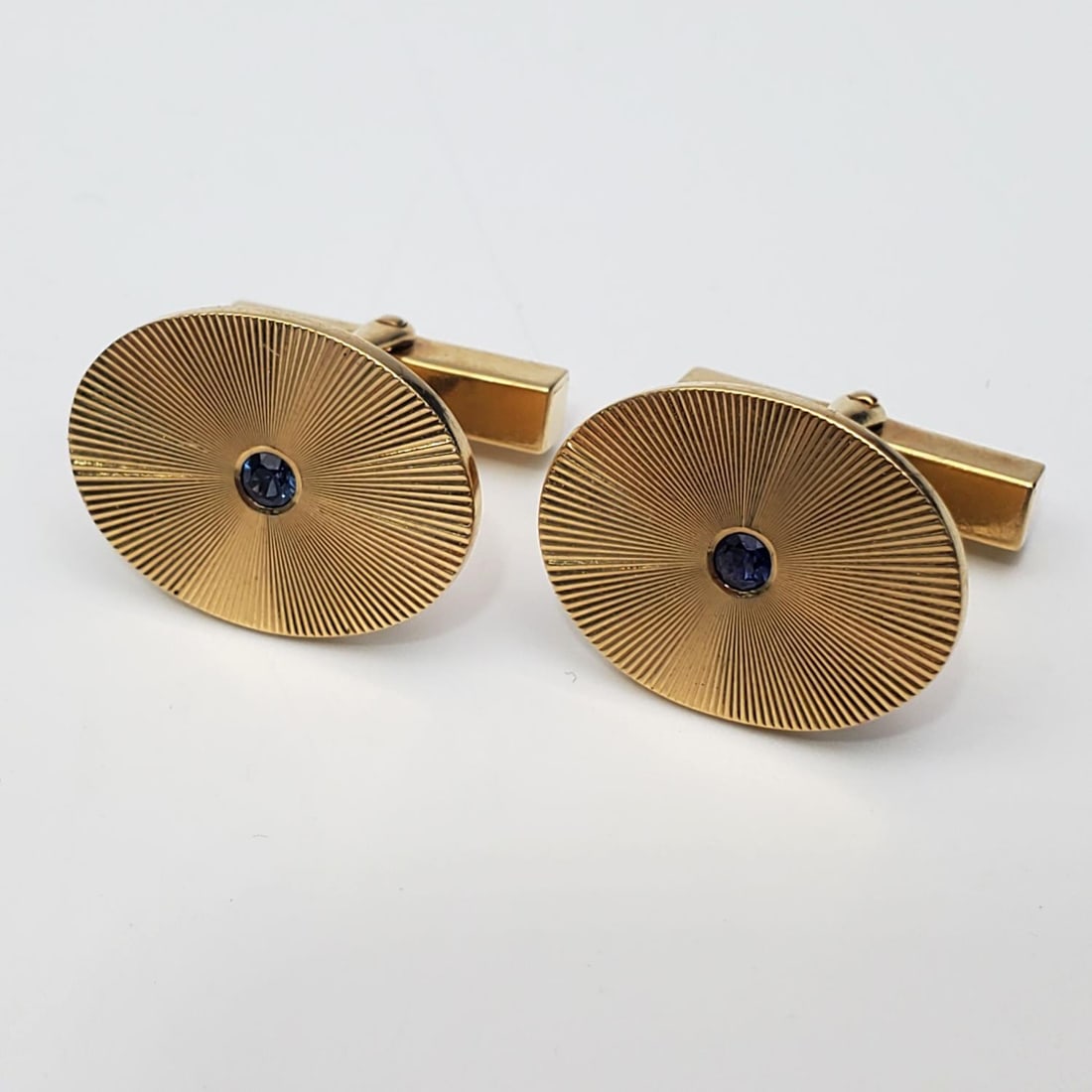 Fine Tiffany & Co 14K Gold & Sapphire Cufflinks (1 of 4)
