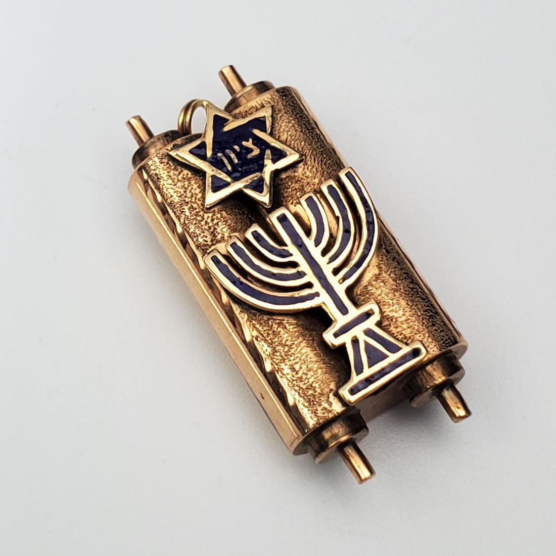 Judaica 14K Gold & Enamel Torah Pendant (1 of 2)