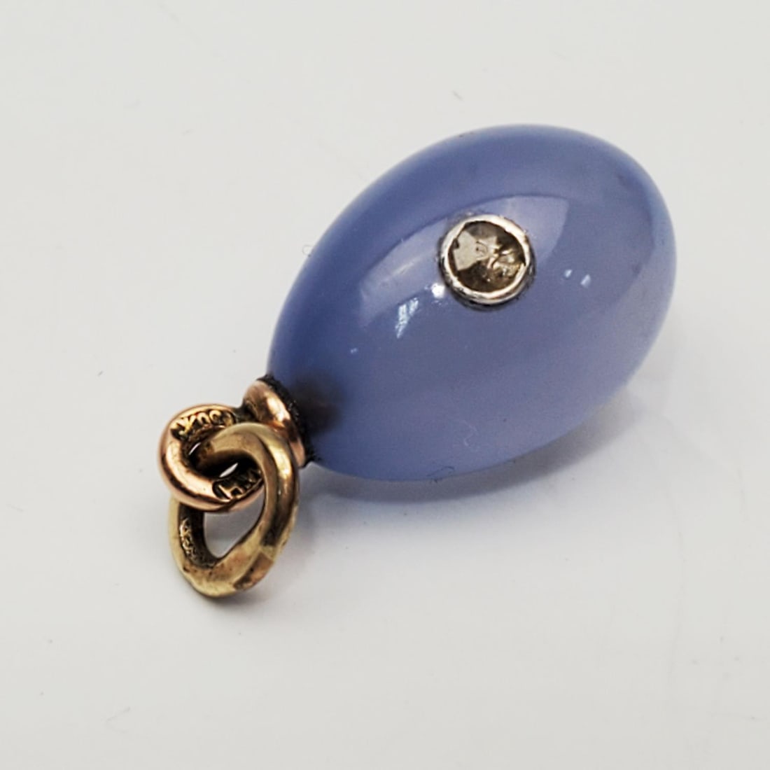 Russian 14K Gold & Blue Chalcedony Pendant (1 of 2)