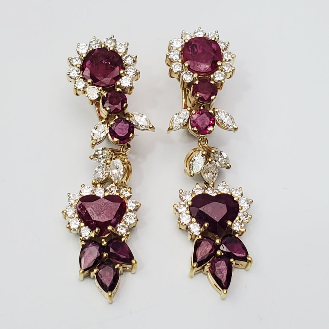 18K Gold, Burmese Rubies & Diamonds Drop Earrings: Fine Pair of 18K Gold, Burmese Rubies & Diamonds Drop Earrings. Please Note- Due to Recent Fraudulent Activity, All Jewelry Items Purchased by New Customers Cannot Be Shipped Out Until 3 Weeks After T