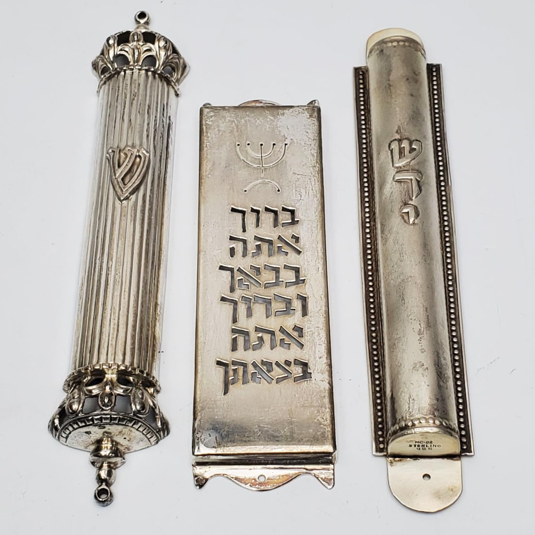 Judaica Lot of 3 Sterling Silver Mezuzah Covers (1 of 3)