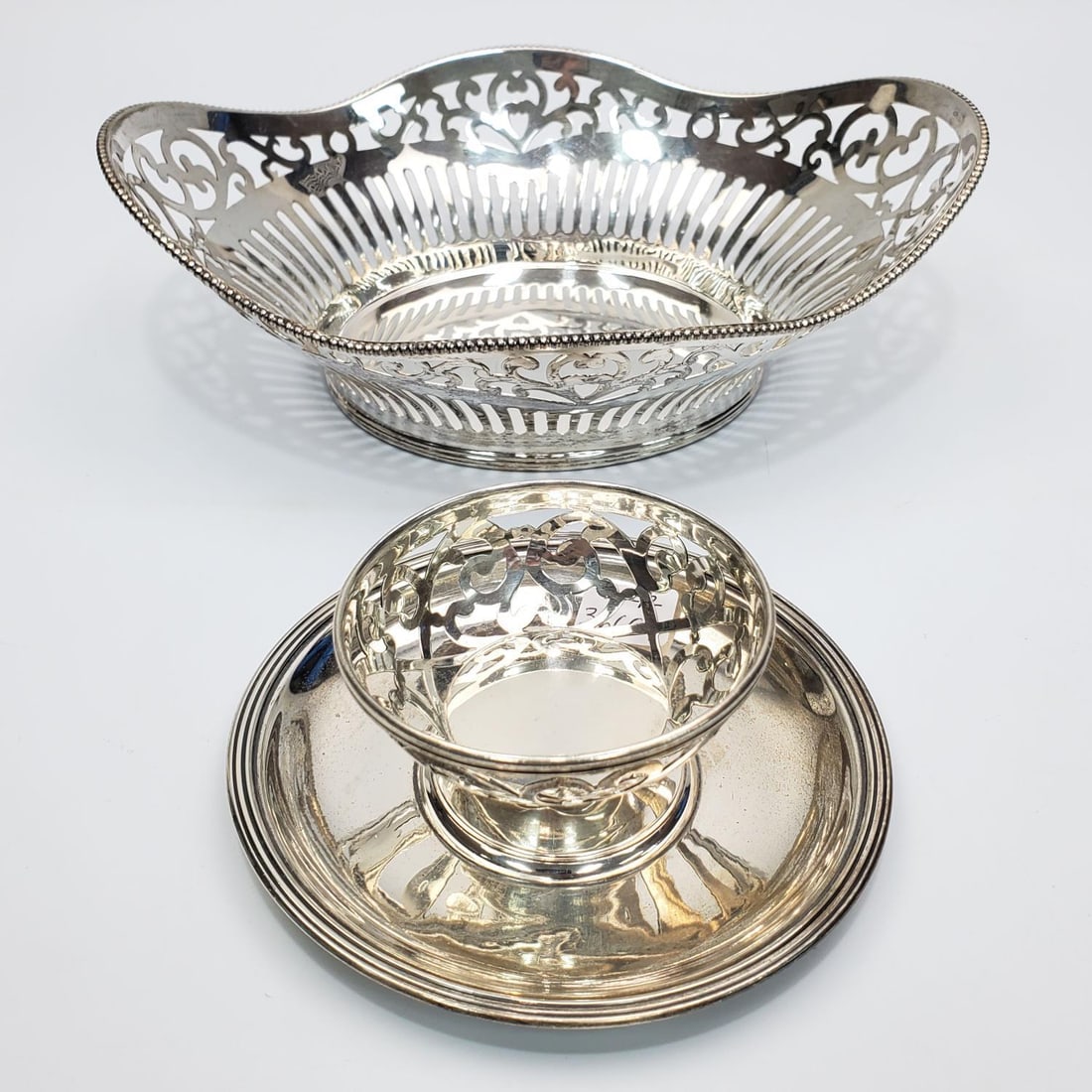 Reticulated Silver Bowl Along w/ a Dish (1 of 4)