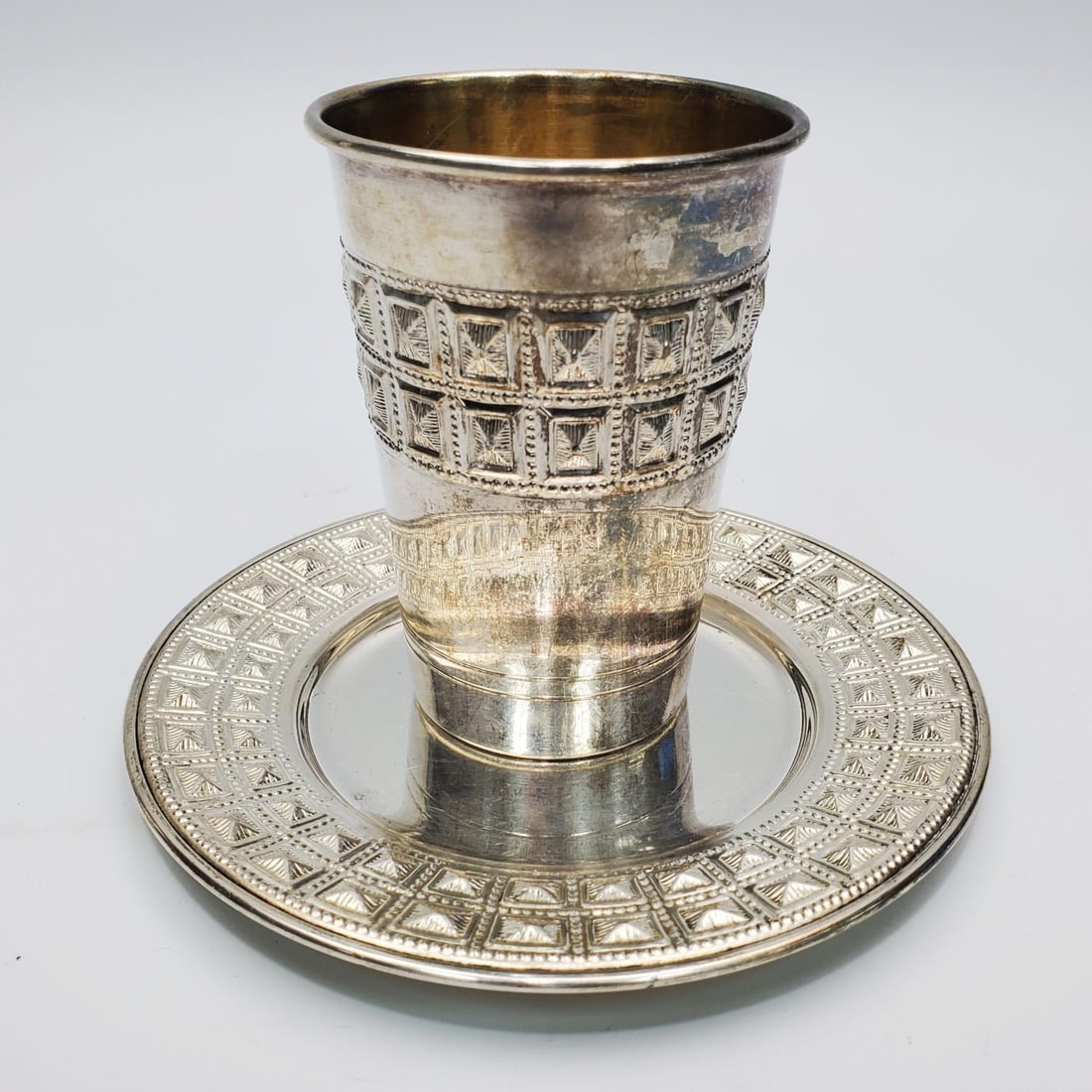 Judaica Sterling Silver Kiddush Cup w/ Under Plate (1 of 3)