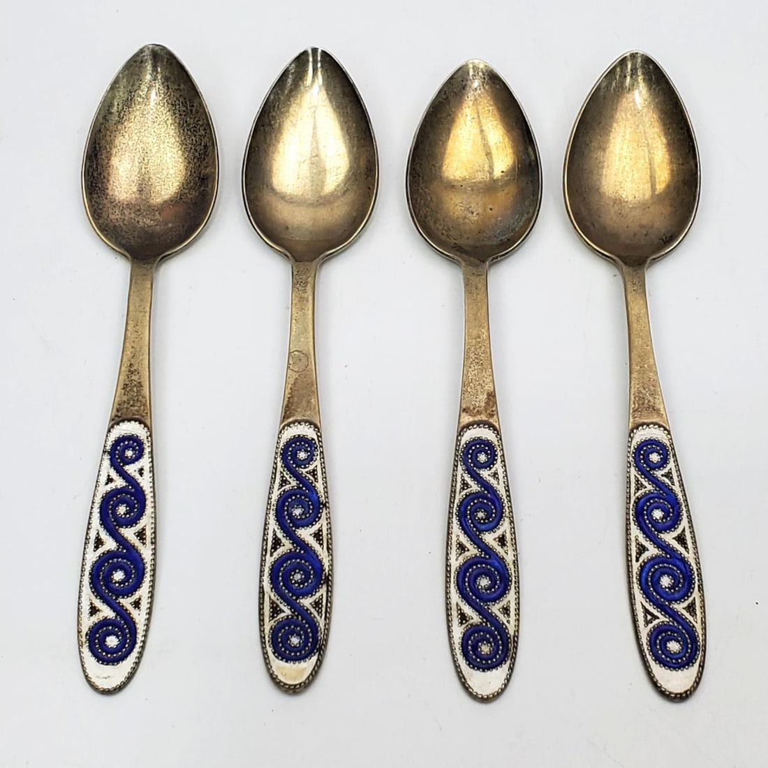 Set of 4 Russian Silver Enameled Spoons (1 of 3)