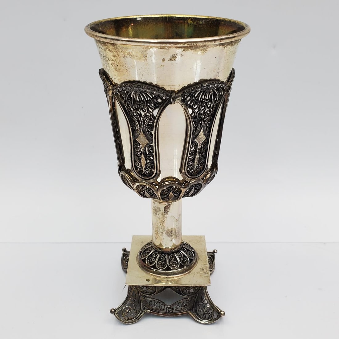 Judaica Bezalel Style Sterling Silver Kiddush Cup (1 of 3)