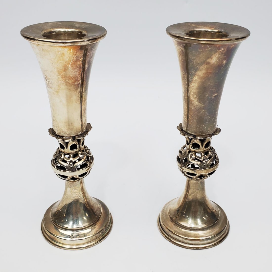Judaica Pair of Sterling Silver Candlesticks (1 of 4)