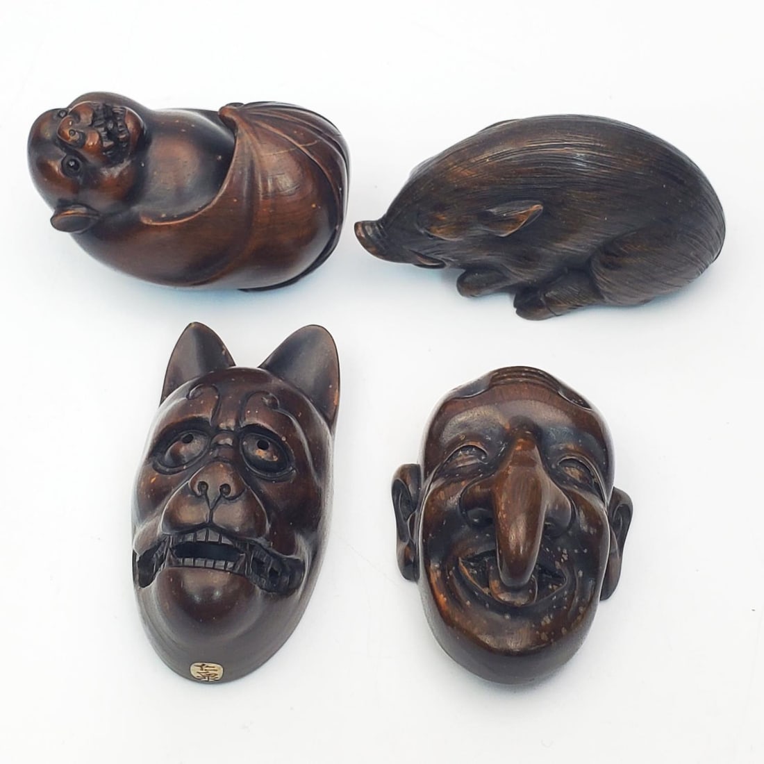 4 Antique Japanese Signed Wood Nesuke Items (1 of 3)