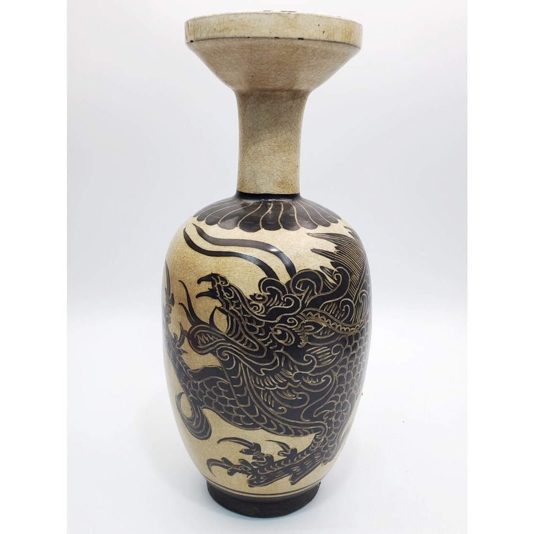Chinese Cizhou Porcelain Vase w/ Dragon Decoration (1 of 4)