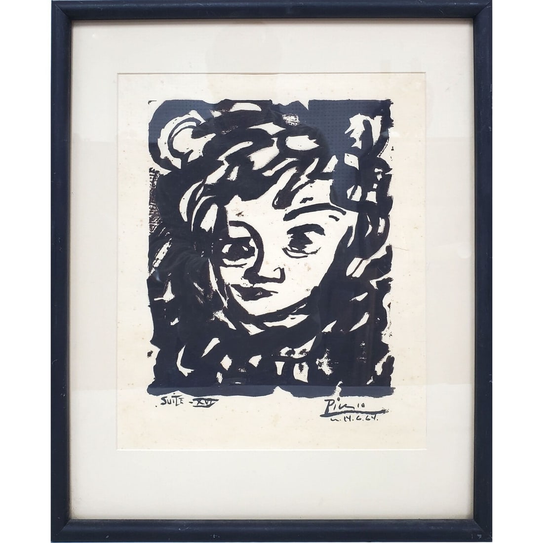 Pablo Picasso, Spanish (1881-1973) Lithograph: Pablo Picasso, Spanish (1881-1973) Lithograph From The Series "Suite XVI" c.1964. Framed Under Glass. Has Not Been Examined Out of Frame. Condition: Generally Good. Foxing & Yellowing Due to Age. Dime