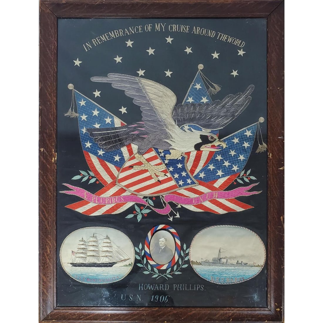Antique U.S. Navy Patriotic Silk Embroidery (1 of 5)