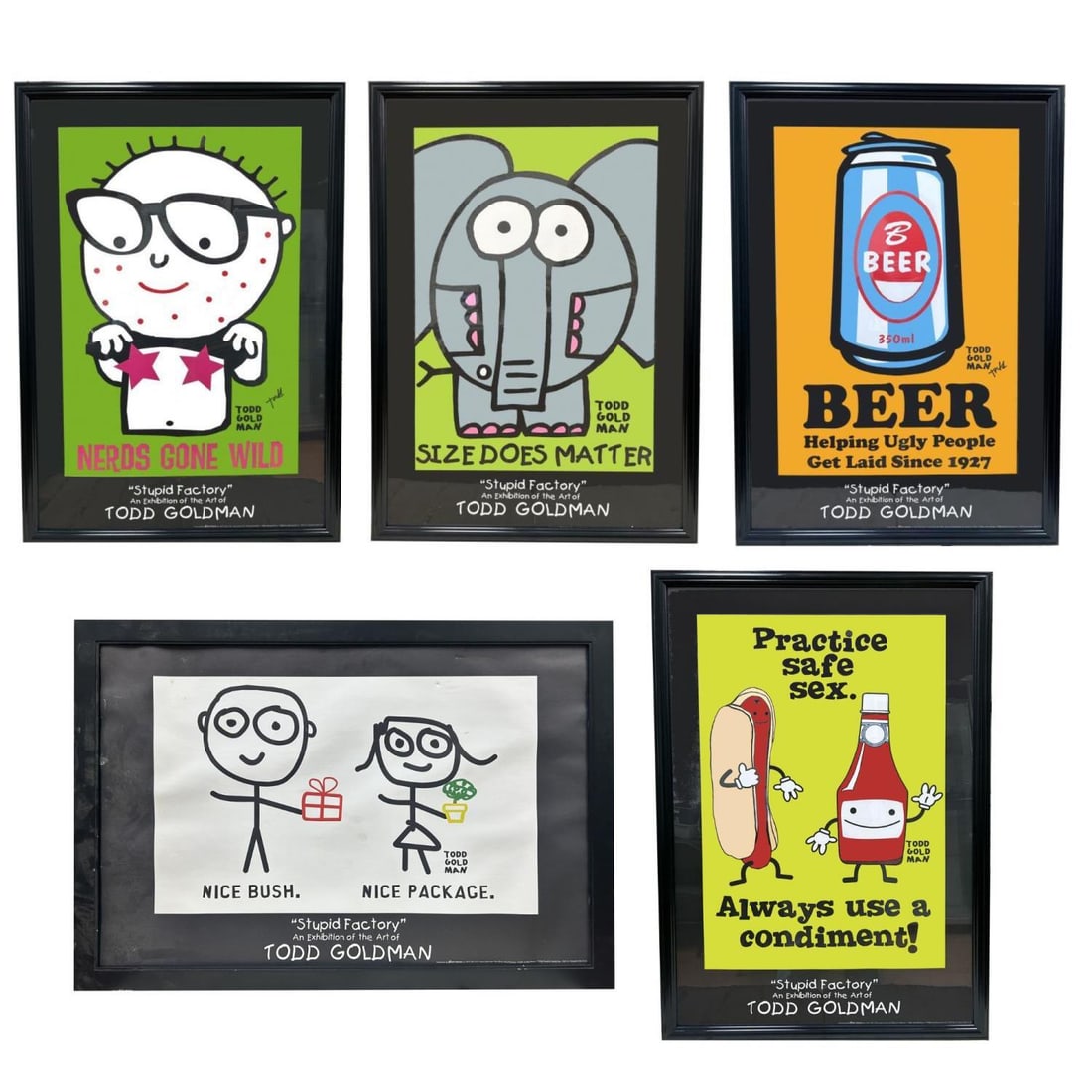 Todd Goldman, American (b. 1969) Lot of 5 Prints: Todd Goldman, American (b. 1969) Lot of 5 Prints. Some Are Signed. Four Are Framed Under Glass. Have Not Been Examined Out of Frame. One Is Not Under Glass & Needs Cleaning.Condition: Generally Good.