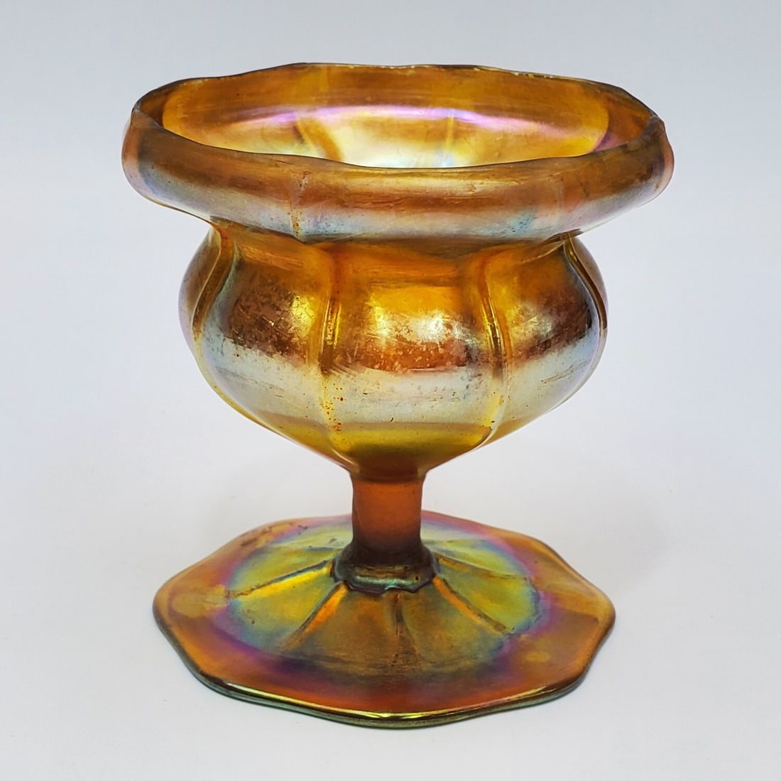 L.C. Tiffany Favrile Iridescent Footed Glass Vase (1 of 3)