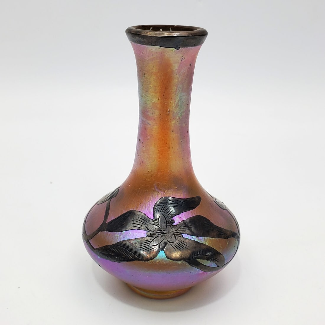 Loetz Iridescent Silver Overlaid Glass Vase (1 of 4)