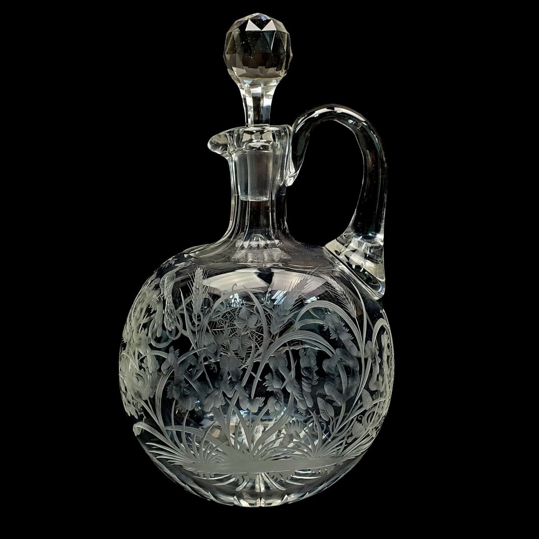 Fine Antique Carved Glass Decanter "Brandy" (1 of 4)