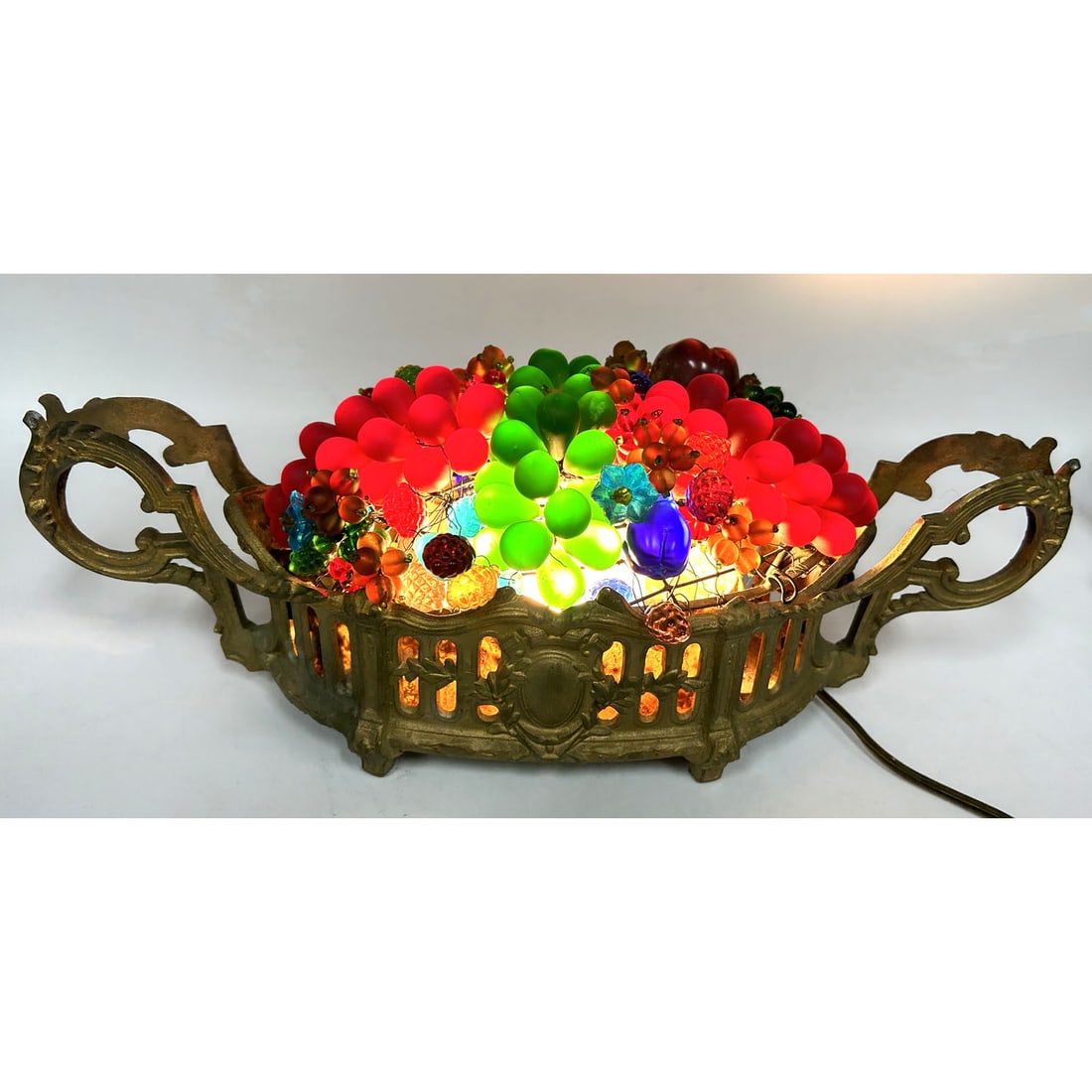 Antique Czech Beaded Glass Fruit Basket Lamp (1 of 4)