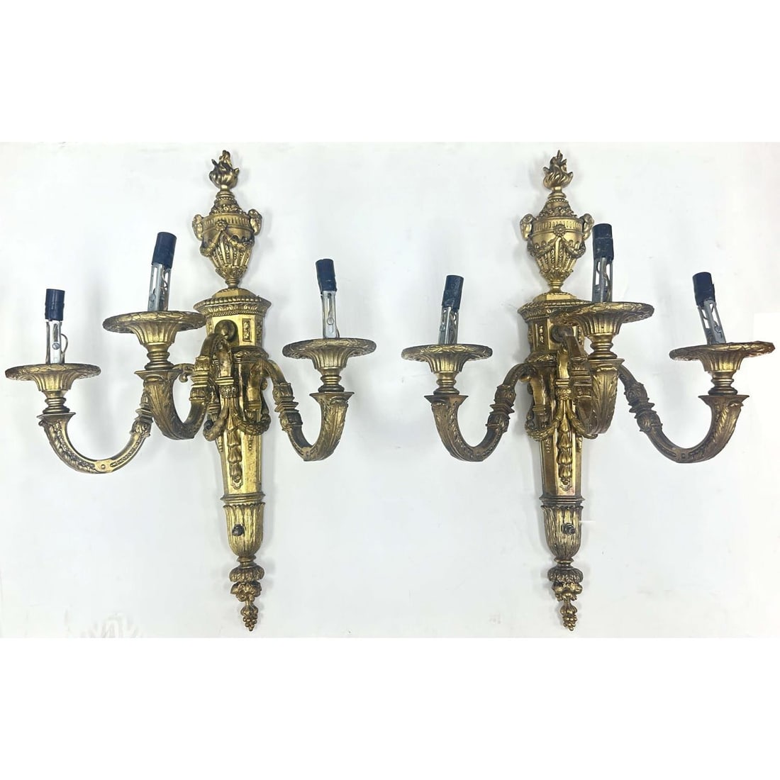 Pair of Antique Bronze Rams Head 3-Light Sconces (1 of 5)