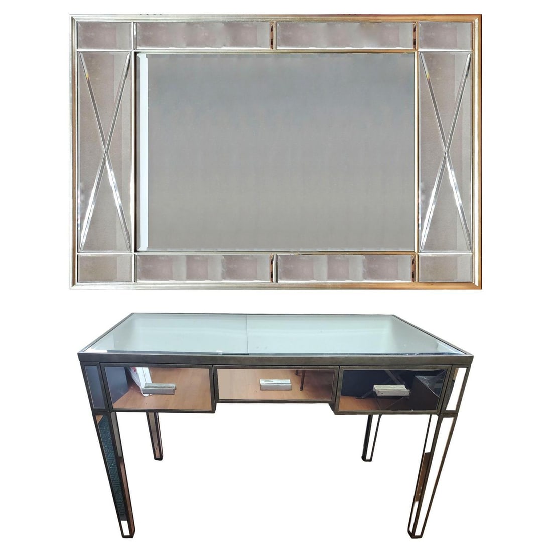 MCM Mirrored 3-Drawer Table & Large Mirror (1 of 11)