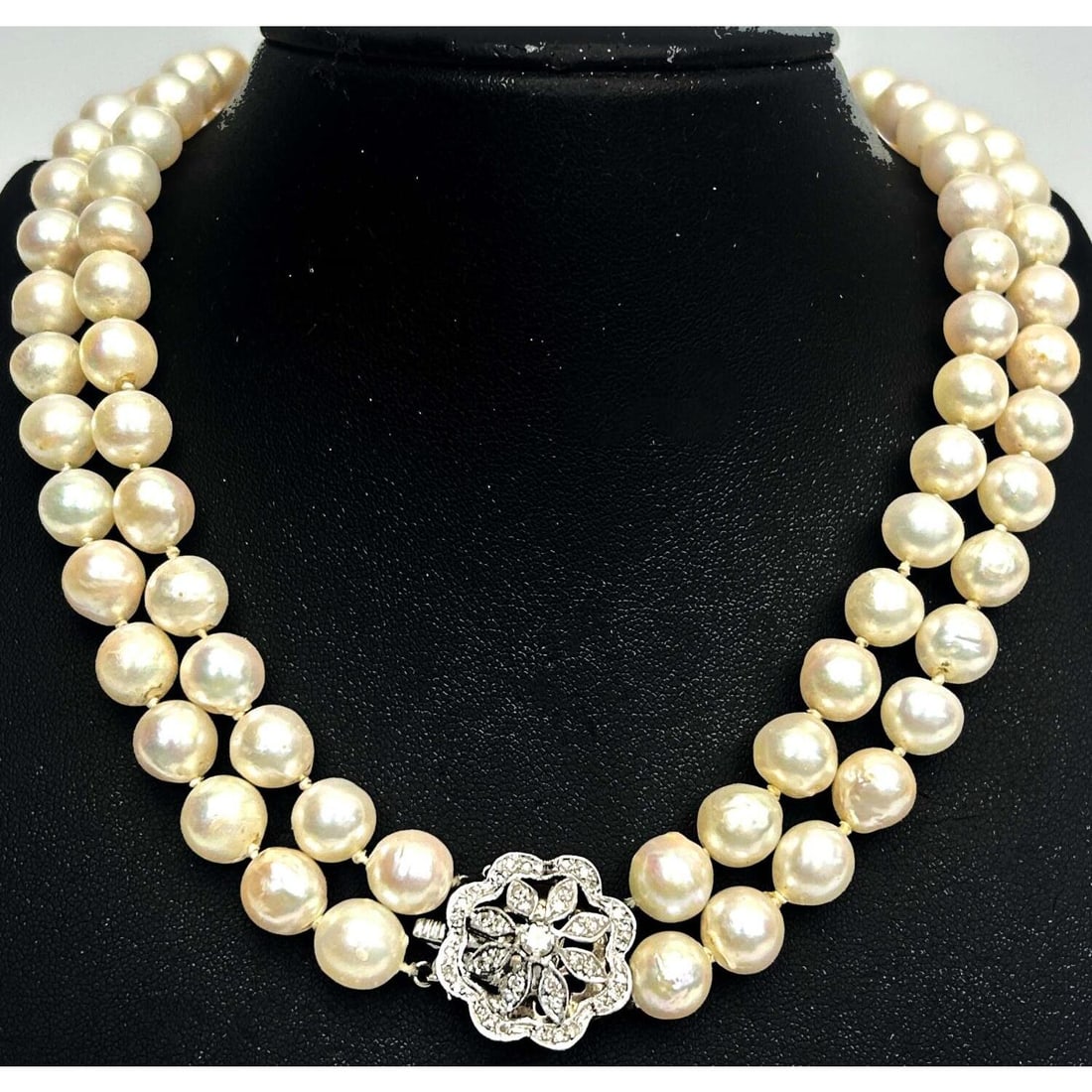 14K White Gold & Diamond & Pearl 2-Strand Necklace (1 of 4)