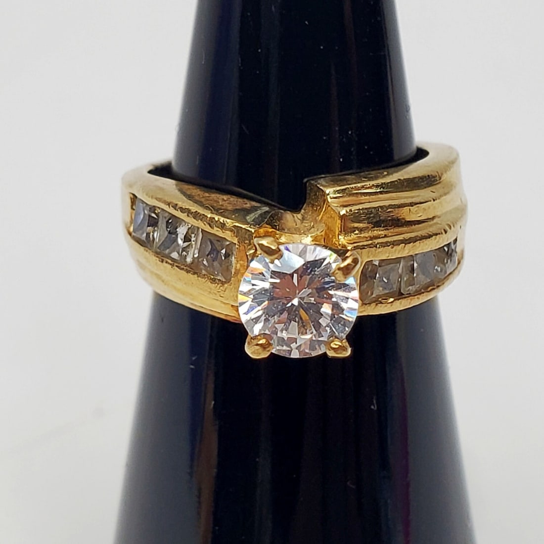 14K Gold Ring: 14K Gold Ring. The Stones Are Not Diamonds. Fully Hallmarked. Please Note- Due to Recent Fraudulent Activity, All Jewelry Items Purchased by New Customers Cannot Be Shipped Out Until 3 Weeks After The