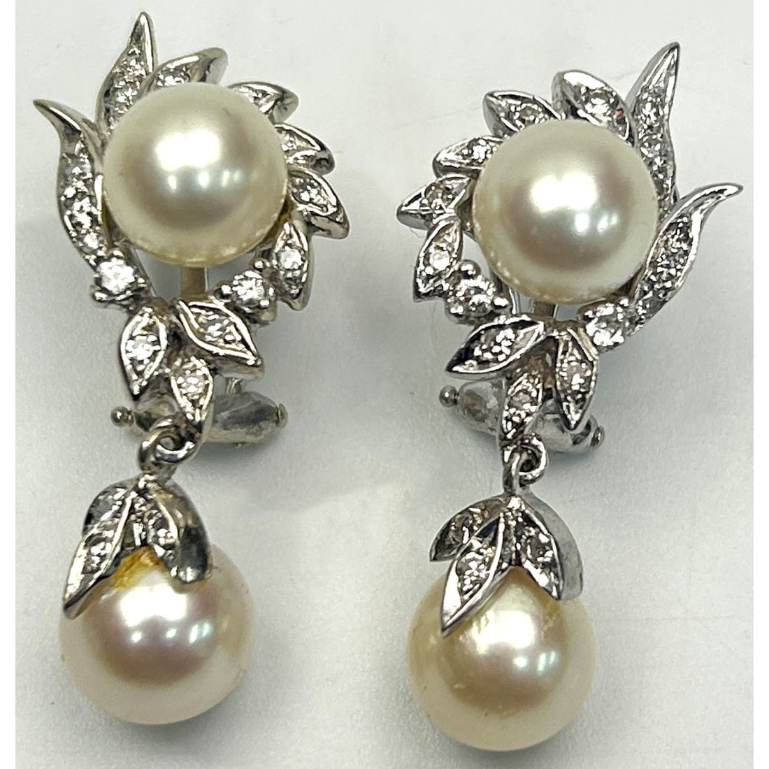 Pair of 14K White Gold, Diamond, & Pearl Earrings (1 of 3)