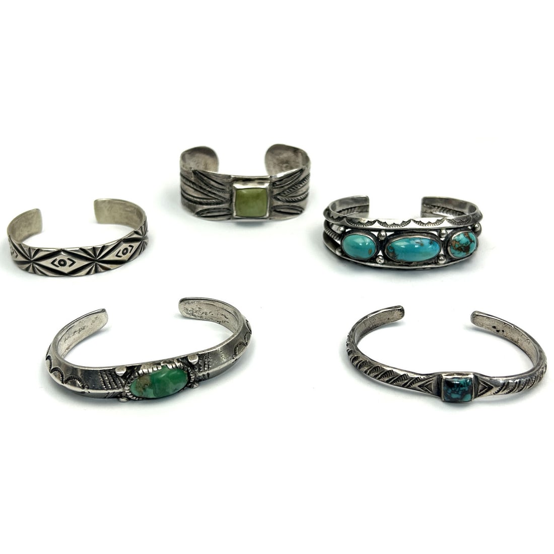 Lot of 5 Navajo Native American Silver Bracelets (1 of 2)