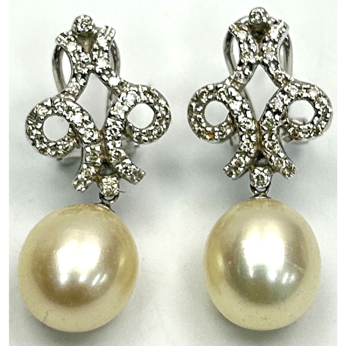 Vintage 18K White Gold, Diamond & Pearl Earrings (1 of 2)