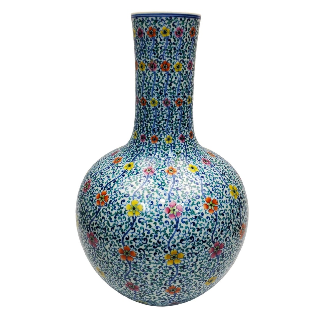 Chinese Large Signed Enamel Porcelain Vase: Chinese Large Signed Enamel Porcelain Vase w/ Decorations of Flowers. Condition: Excellent. Dimensions: H-14.3" x Dia-9.3". . Provenance: From a Long Island, NY Home. Please note the absence of a Cond