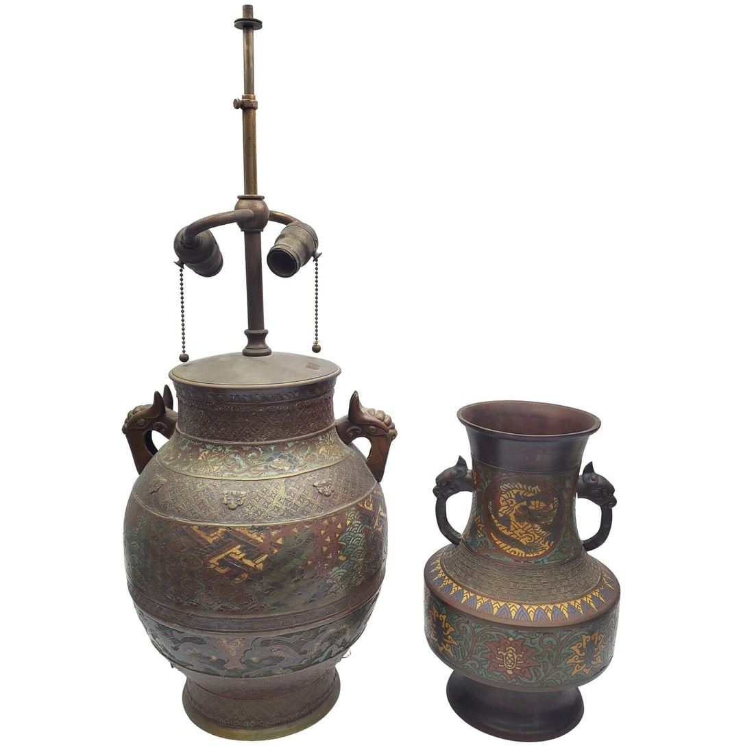 Antique Chinese Champleve Large 2 Handle Vase (1 of 4)