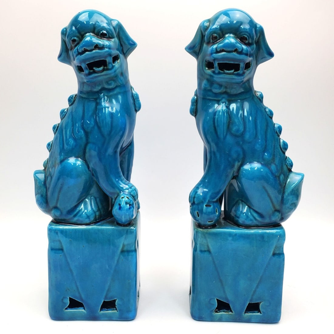 Pair Chinese Blue Glazed Porcelain Foo Dog Figures (1 of 4)