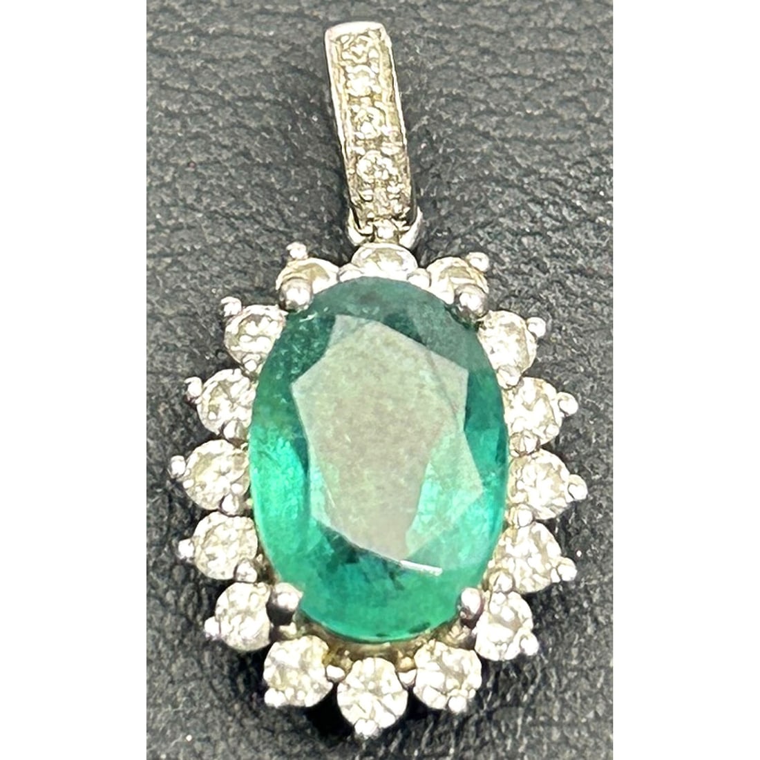 18K White Gold Diamonds & Possibly Emerald Pendant (1 of 2)