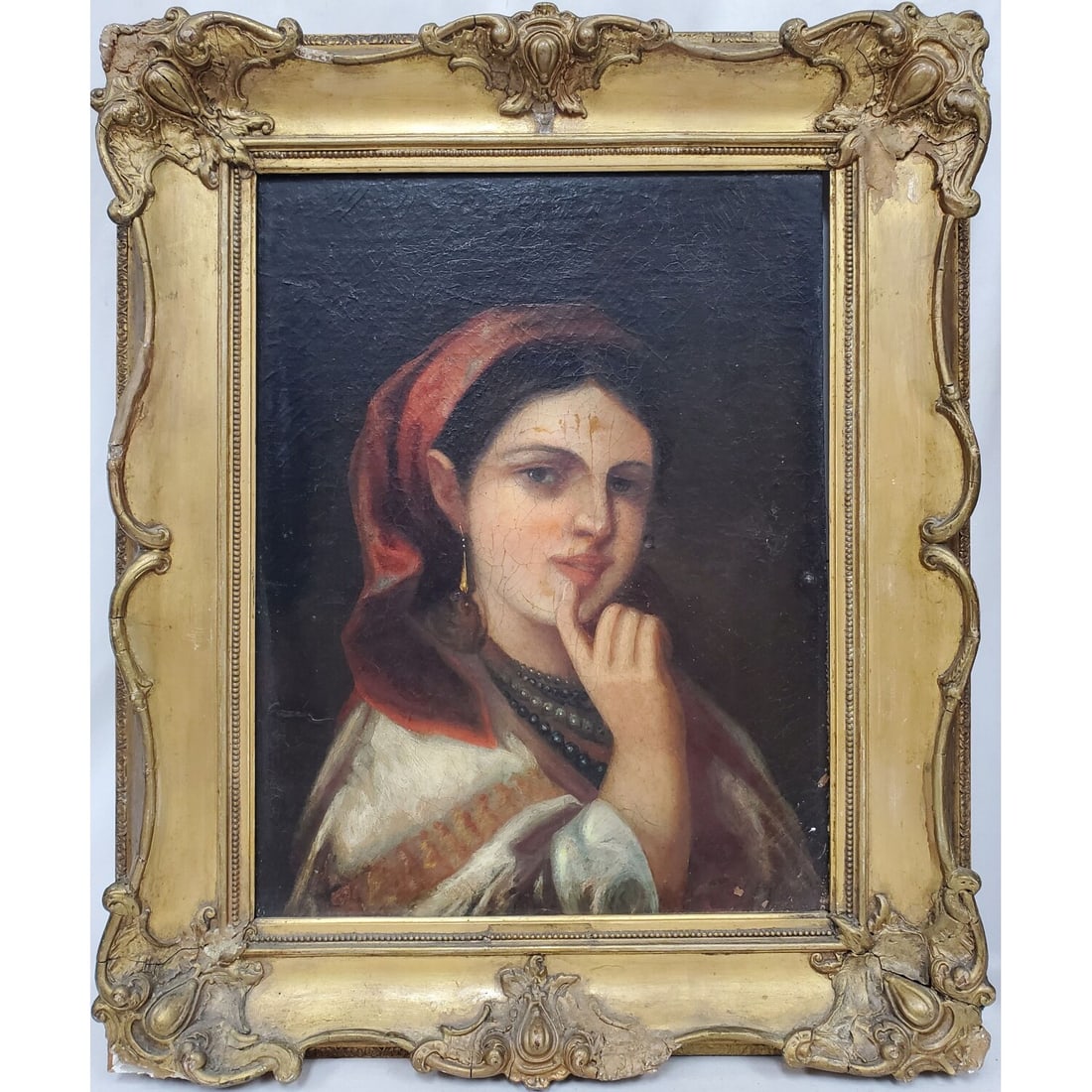 Antique Painting Oil on Board Depicting a Woman (1 of 3)