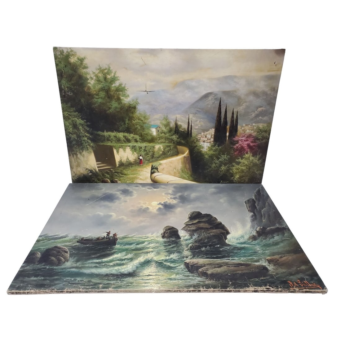 Lot of 2 Antique Paintings Oil on Canvas (1 of 7)