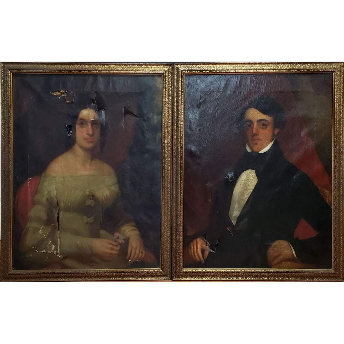 2 Early American Paintings Oil on Canvas Portraits (1 of 6)