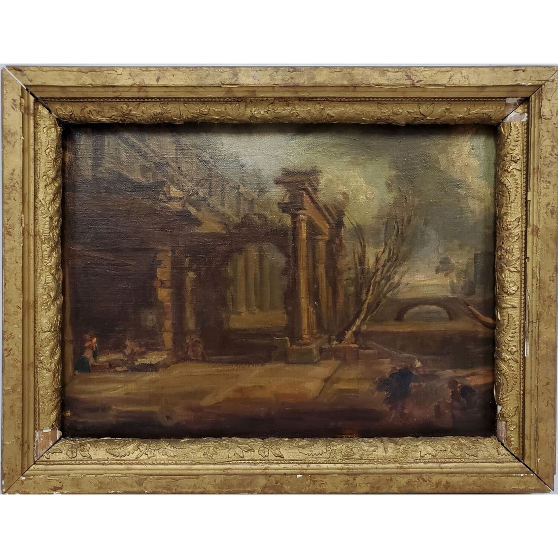 Antique Signed Painting Oil on Canvas on Wood (1 of 3)