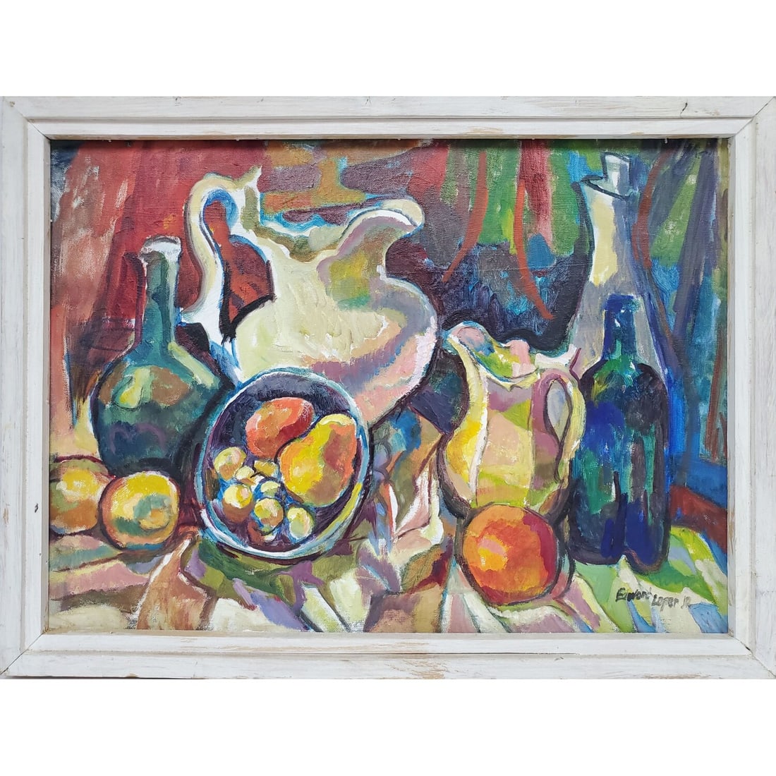Edward Loper Jr., American (b.1934) Oil Painting: Edward Leroy Loper Jr., American (b.1934) Painting Oil on Canvas "Red Apple Still". Signed Lower Right, Described on The Verso & Dated 1999. In Original Frame. Condition: Generally Very Good. Dimensio