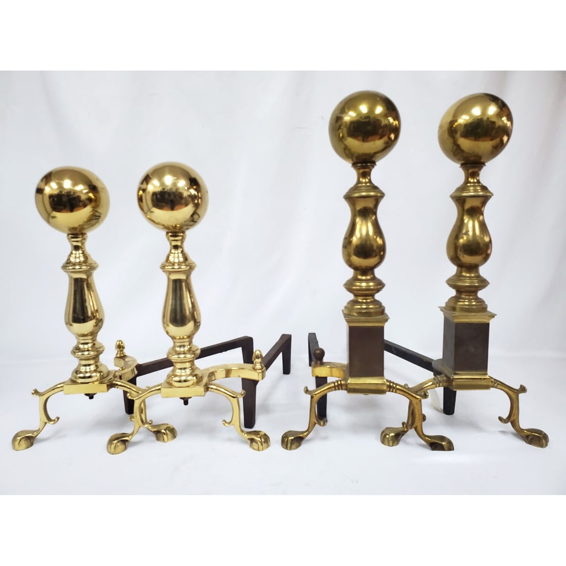 2 Pairs of Antique Brass Ball Topped Andirons (1 of 3)