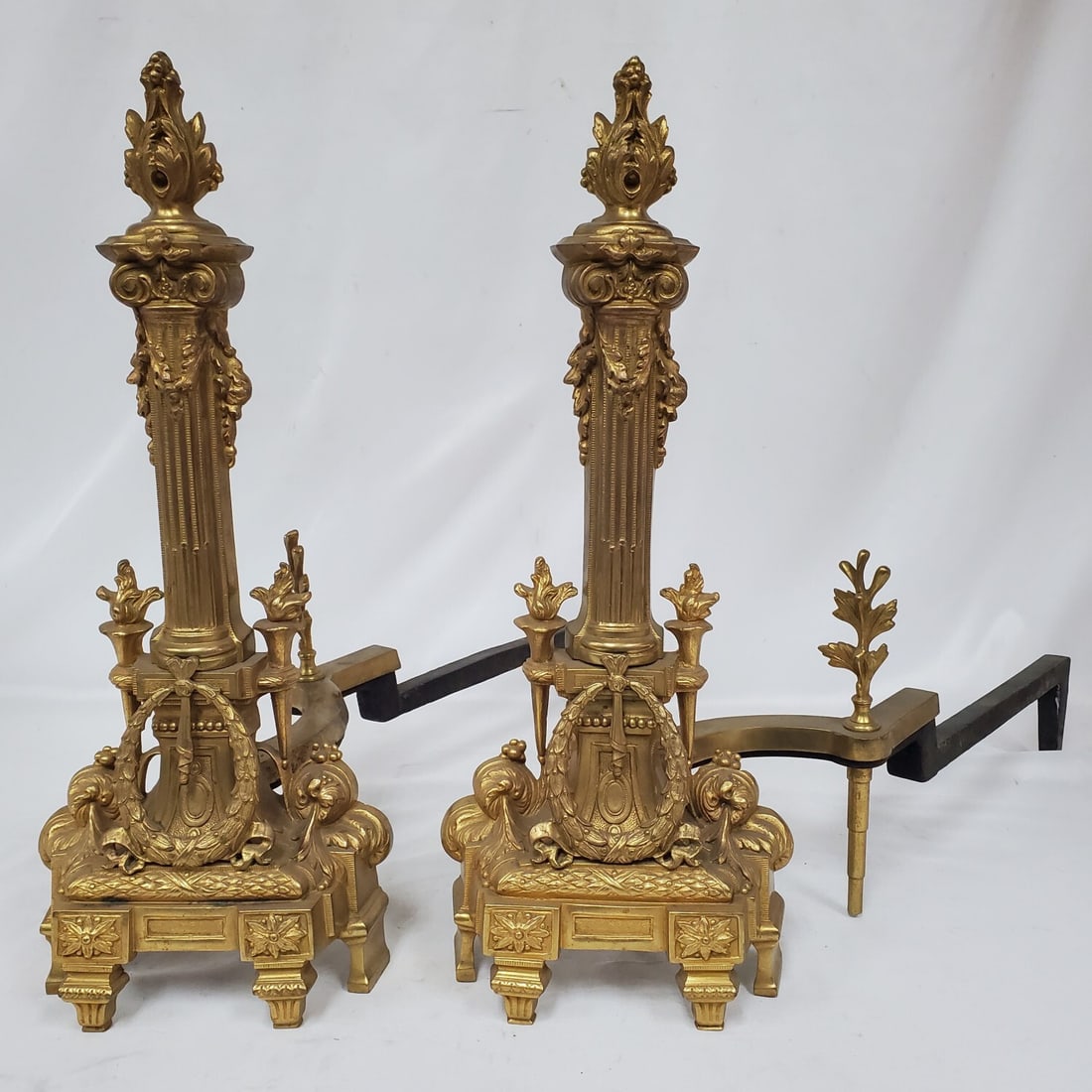 Pair of Antique French Louis XVI Bronze Andirons (1 of 3)