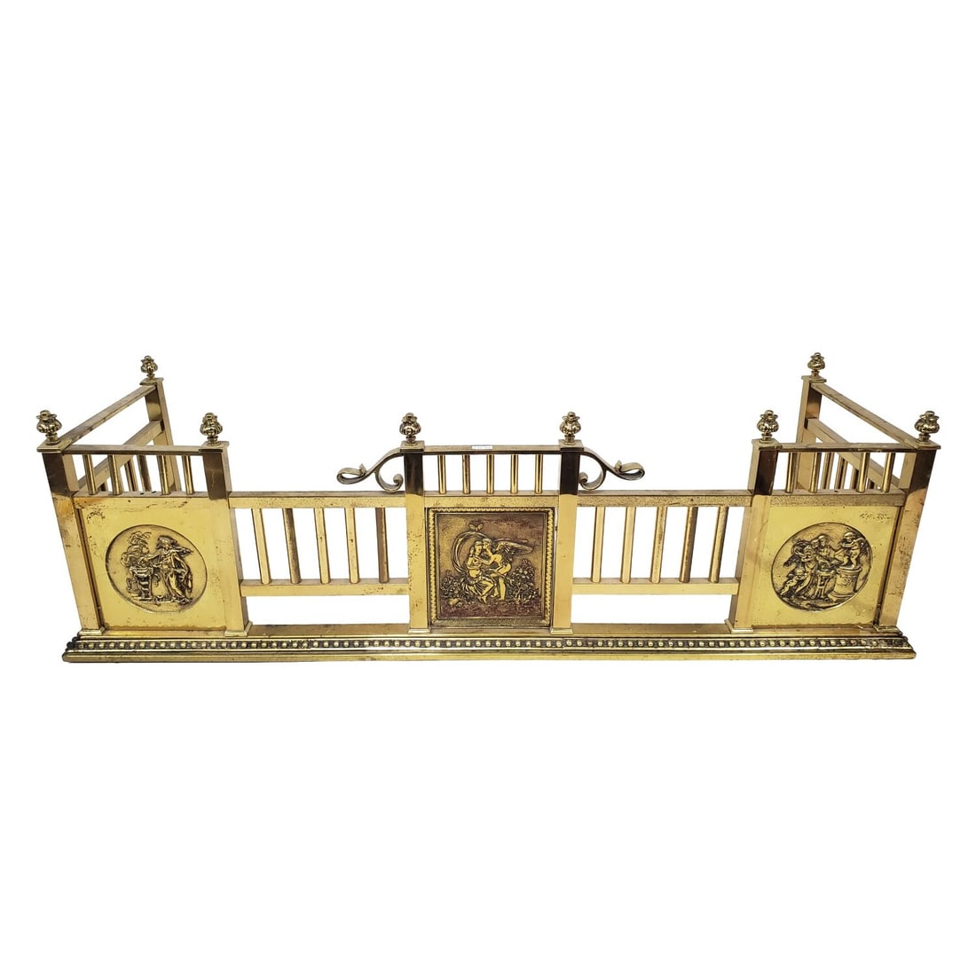 Antique Brass Neoclassical Fireplace Fender (1 of 4)