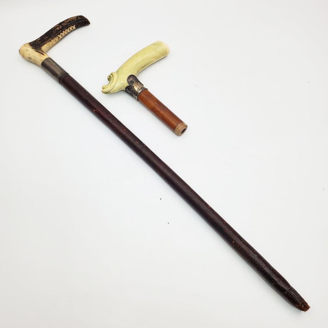 Antique Carved Antler & 800 Silver Horse Whip (1 of 5)