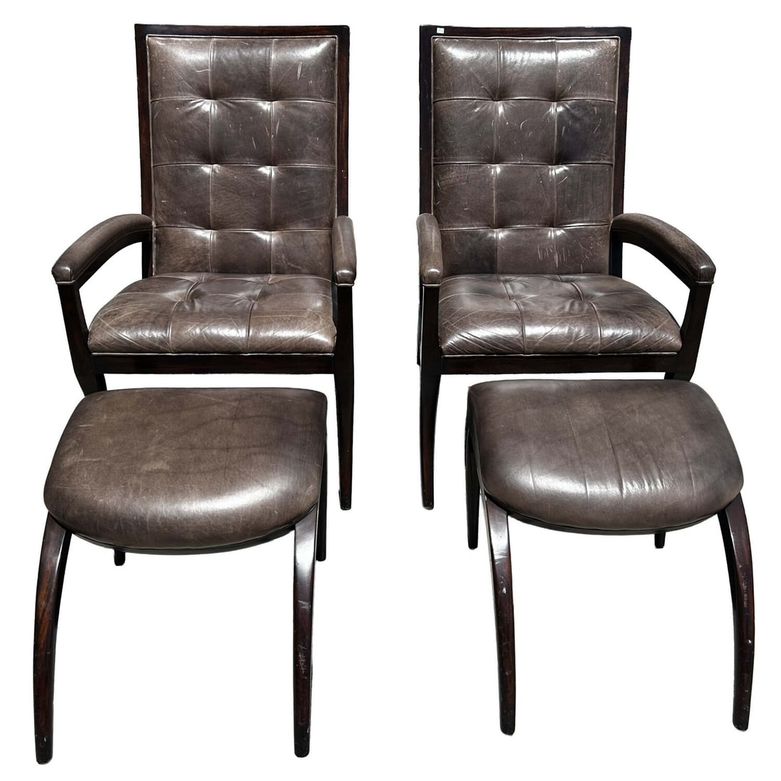 Pair Theodore Alexander Keno Arc Chairs & Ottomans (1 of 12)