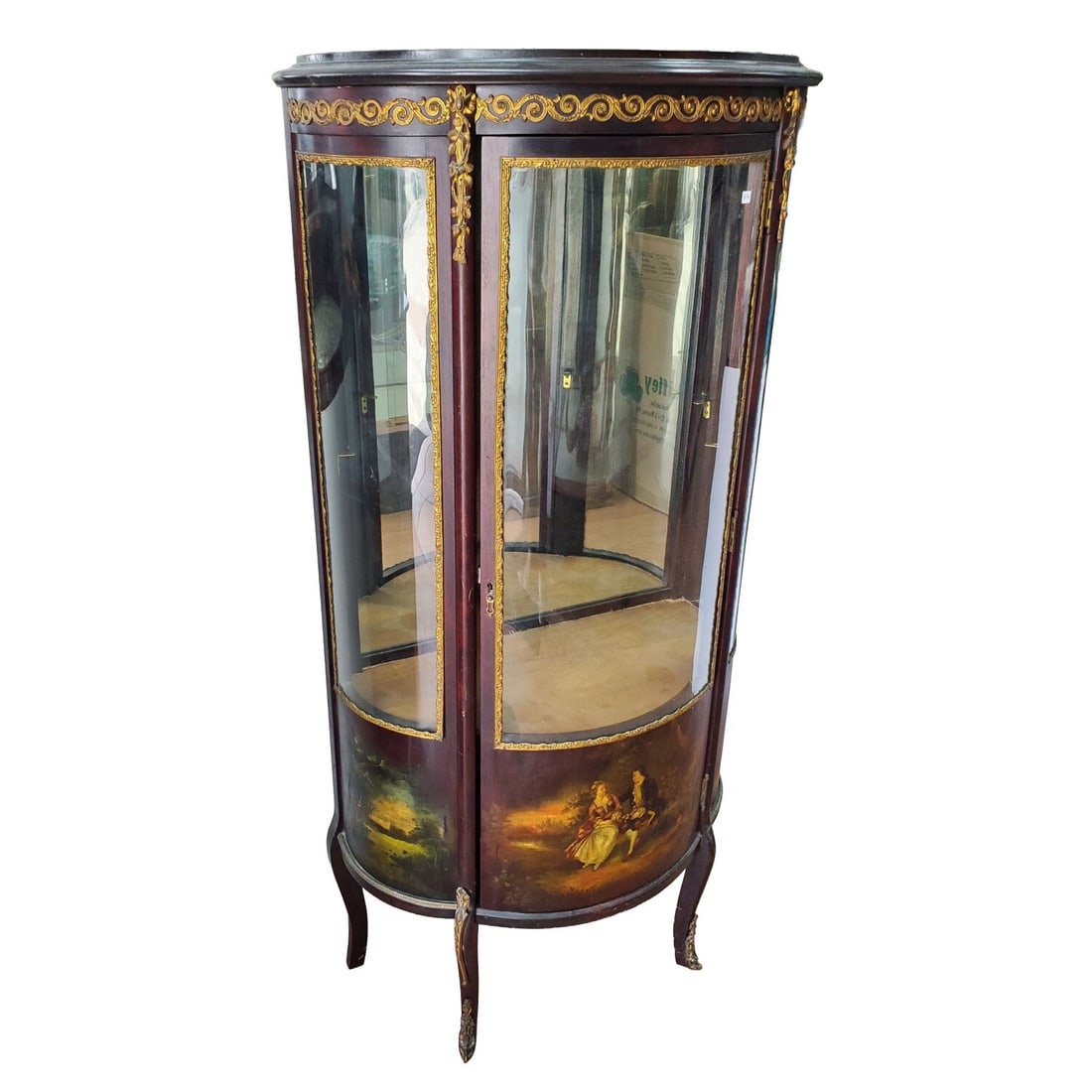 Old Louis XV Style Bow Front Curio Cabinet Vitrine (1 of 6)