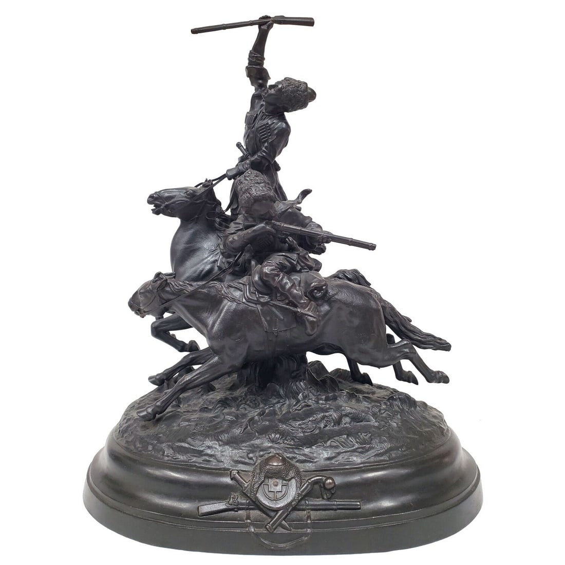 After Evgeny Lanceray, Large Bronze Sculpture: After Evgeny Eugene Lanceray, Russian (1848-1886) Large Bronze Sculpture "The Triumph of The Cossacks". Signed Illegibly on The Base. Also, w/ Foundry Mark From Kasli Foundry at The Bottom. Condition: