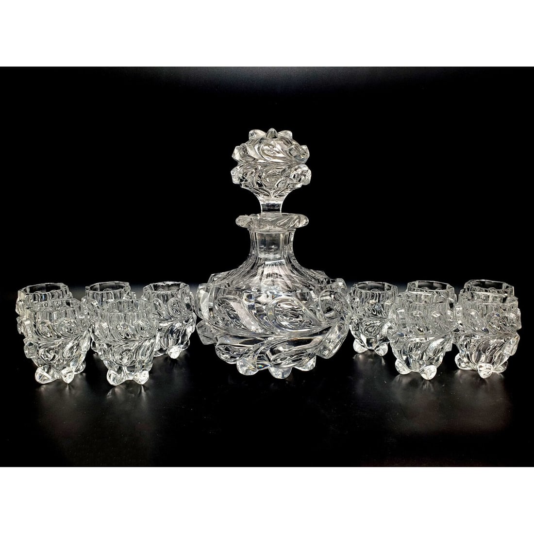 Antique Carved Glass Decanter & Shot Glasses (1 of 7)