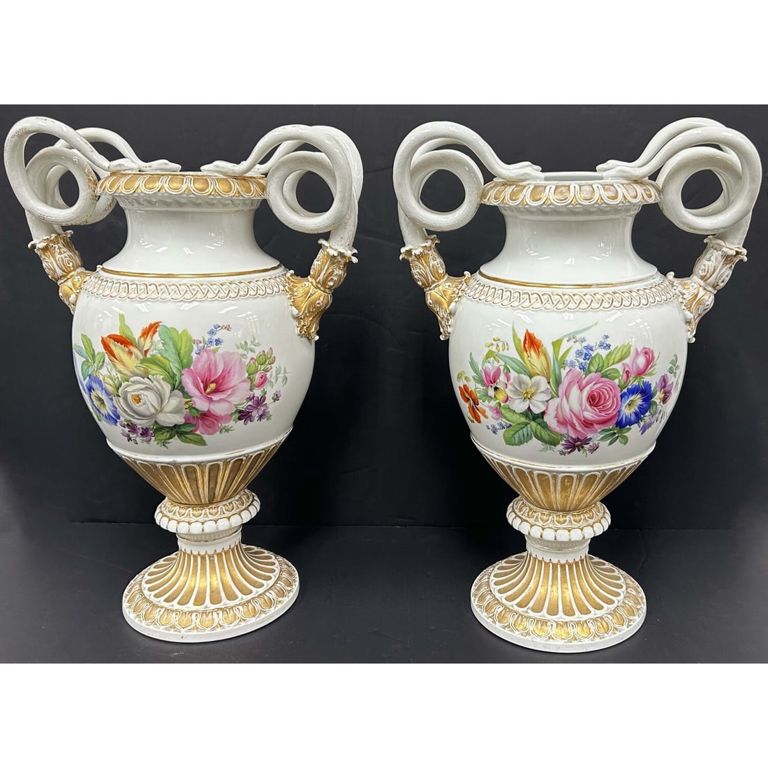 Large Pair of Antique Meissen Snake Handle Vases (1 of 6)
